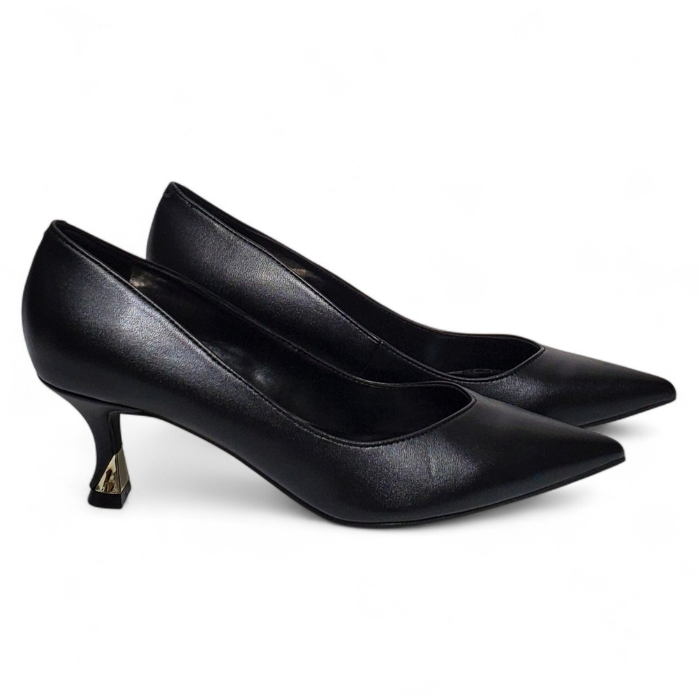 New Nine West Andes kitten heel dress pumps black faux leather career academia - Picture 7 of 13